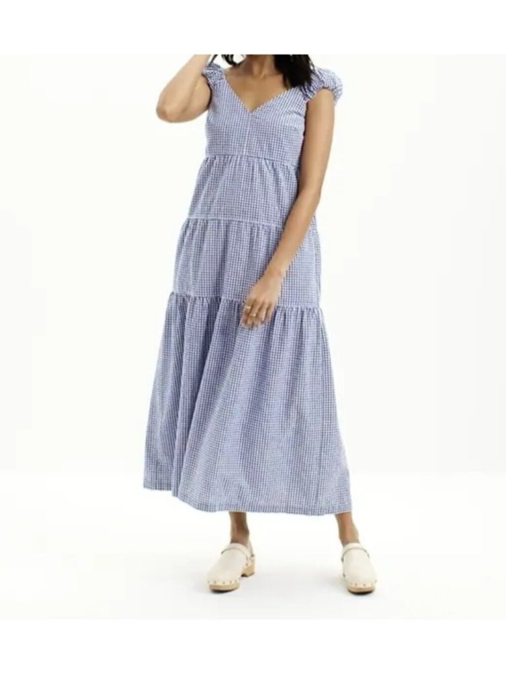 Old Navy Tiered Gingham Midi Dress Size M Tie Back Party Casual Preppy